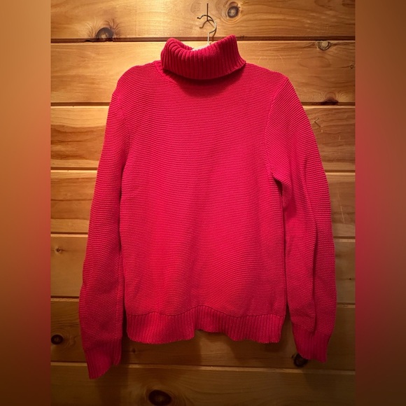 J Crew Factory Classic Turtleneck Sweater in Bright Rose Size Medium Cotton Wool - Picture 1 of 7